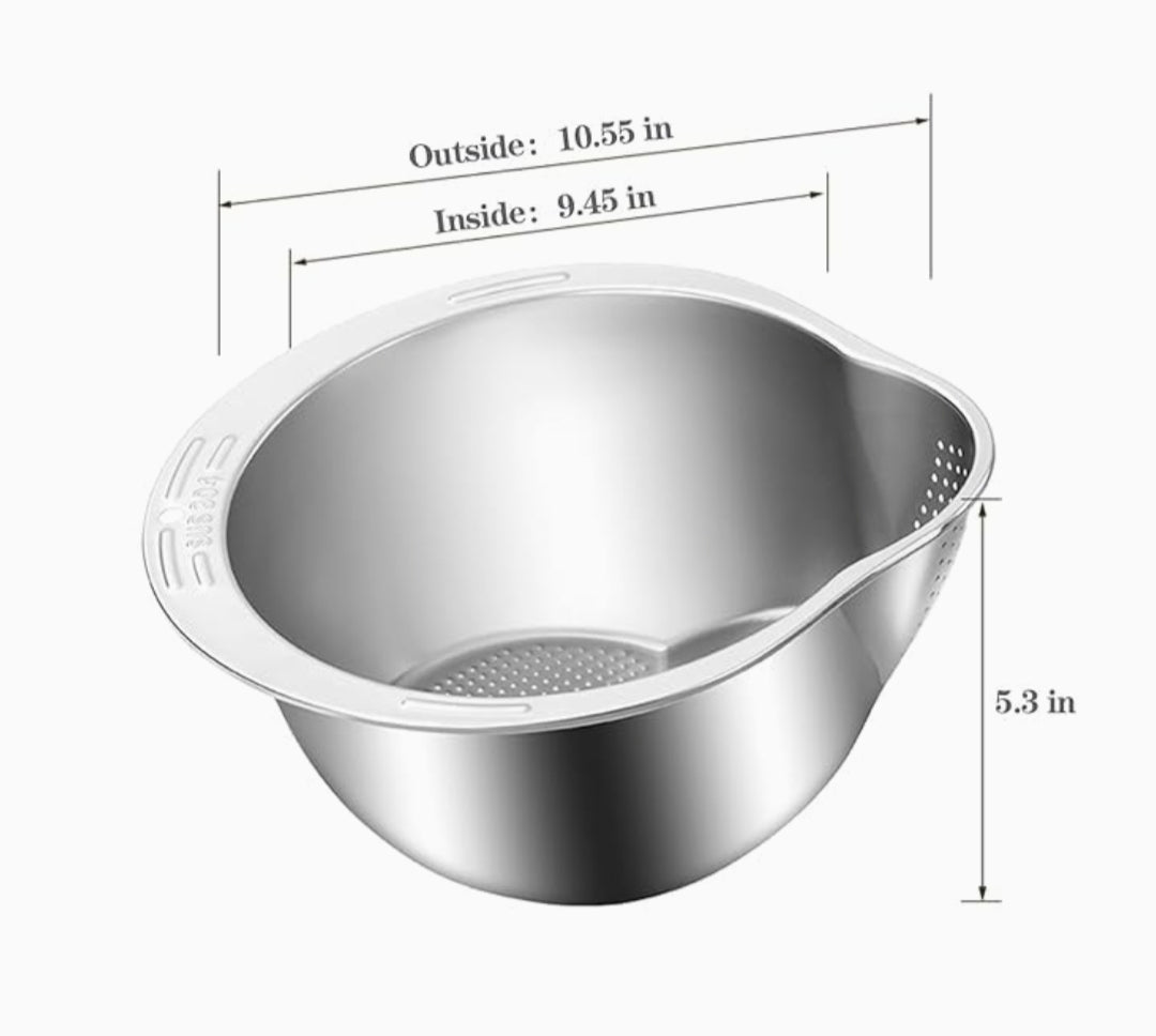 3-in-1 Stainless Steel Colander, Strainer, and Washing Bowl with V-Shaped Underside